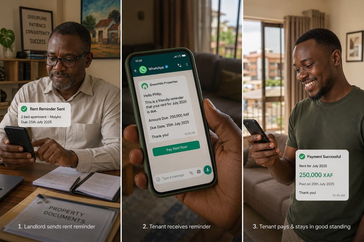 A landlord sends a rent reminder over WhatsApp and gets paid